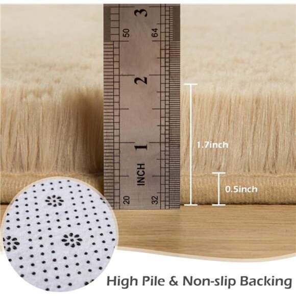 Large Fluffy Rug for Living Room Bedroom, 5 x 8 Feet Beige Shag Area Rugs Soft - Picture 2 of 7